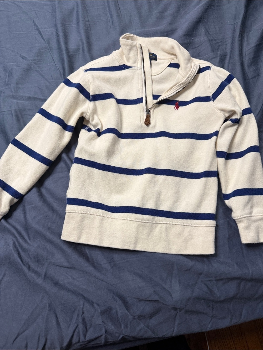 Polo by Ralph Lauren Cream & Blue Striped Quarter-Zip Sweater